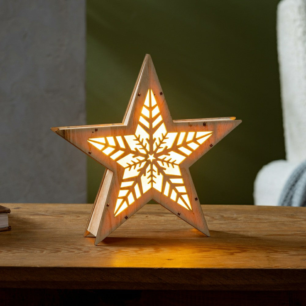 VivaStyle LED Table Decor, LED Wood Table Decor, Star, 10.4"H | Plow & Hearth