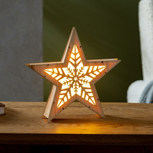 VivaStyle LED Table Decor, LED Wood Table Decor, Star, 10.4"H | Plow & Hearth