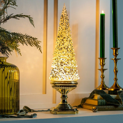 Shades of Emerald LED Table Decor Glitter Tree Spinning Acrylic Lanter | Plow & Hearth