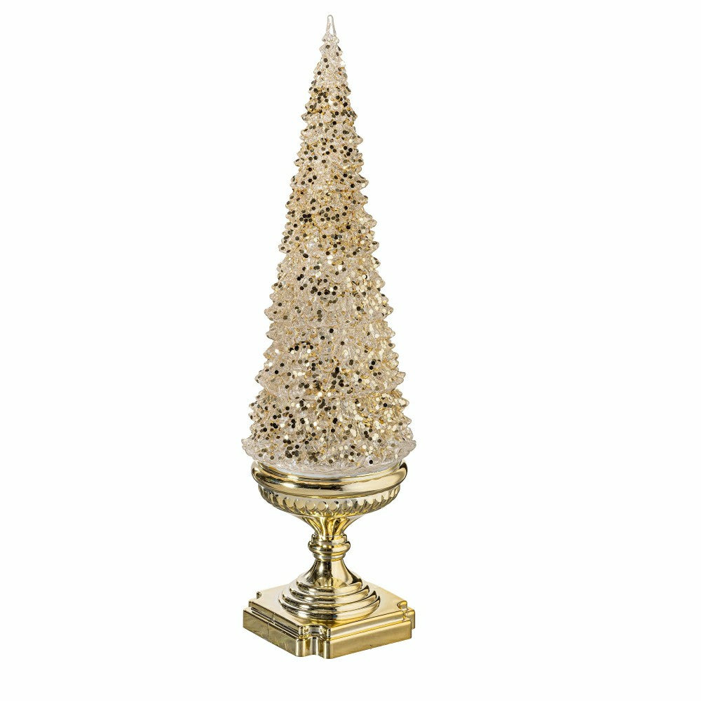 Shades of Emerald LED Table Decor Glitter Tree Spinning Acrylic Lanter | Plow & Hearth