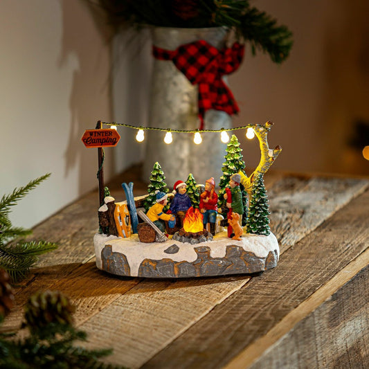 Christmas Vacation LED Table Decor Resin Flickering Campfire Scene, 6" | Plow & Hearth