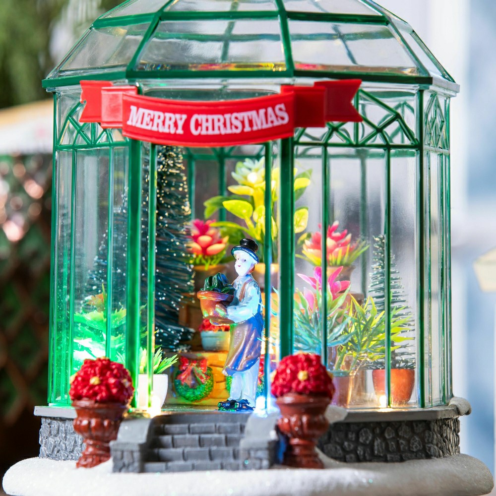 Holly Homestead LED Table Decor Resin Greenhouse with Music, 7.5" | Plow & Hearth