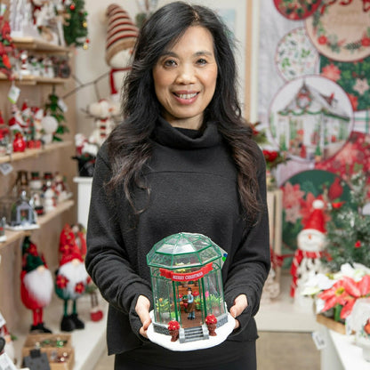 Holly Homestead LED Table Decor Resin Greenhouse with Music, 7.5" | Plow & Hearth