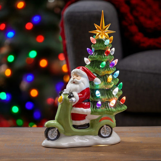Heartfelt Cheer LED Table Décor Resin Santa on Scooter with Christmas  | Plow & Hearth