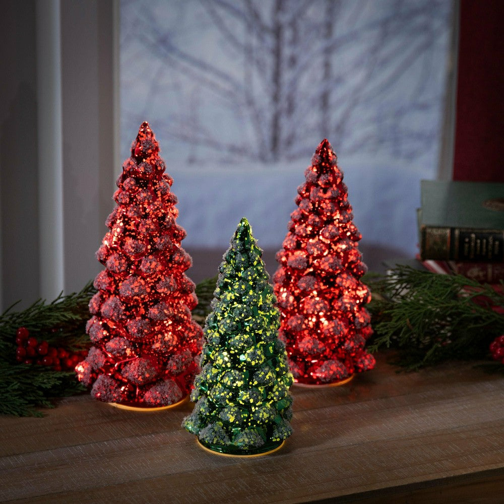 LED Glass Tree with Snow Table Décor Set | Plow & Hearth