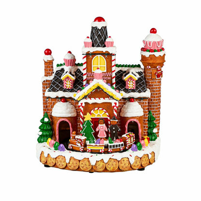Sugar & Stripes Bright LED Table Decor Resin Gingerbread House and Tra | Plow & Hearth