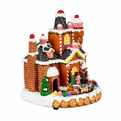 Sugar & Stripes Bright LED Table Decor Resin Gingerbread House and Tra | Plow & Hearth