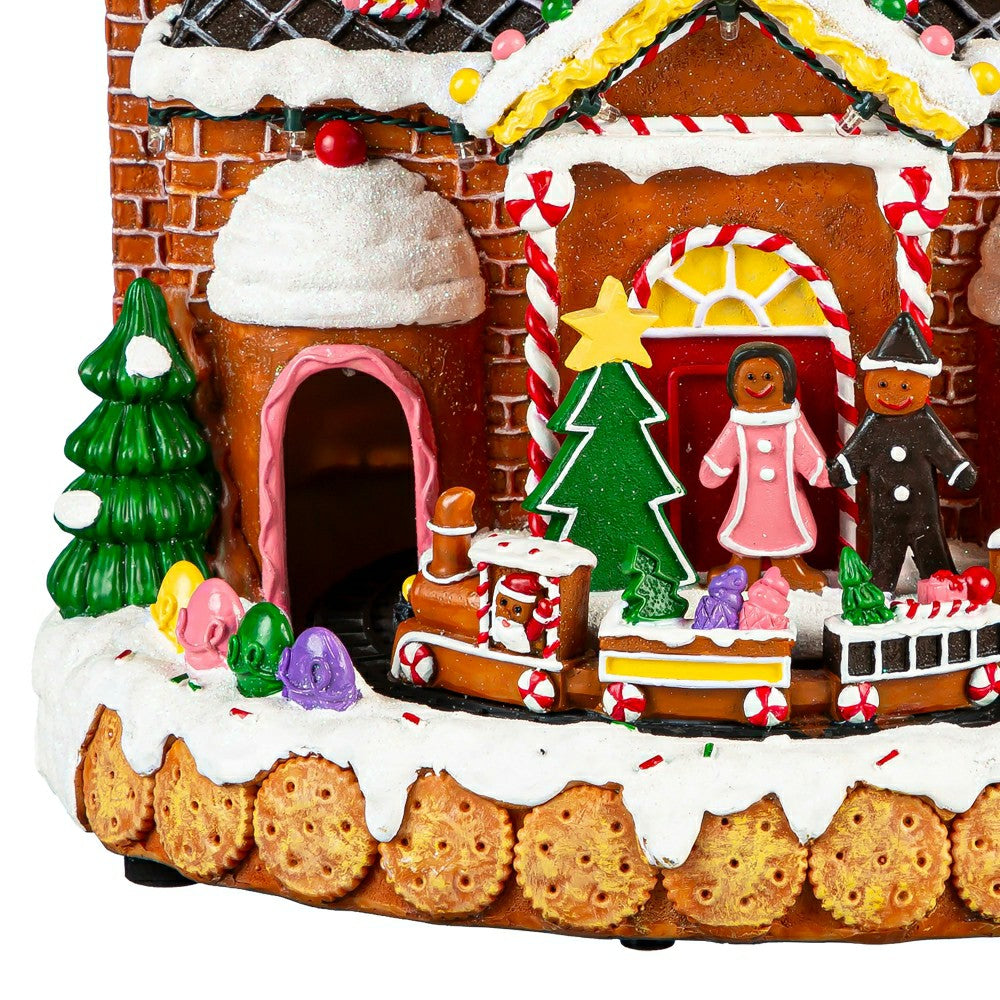 Sugar & Stripes Bright LED Table Decor Resin Gingerbread House and Tra | Plow & Hearth