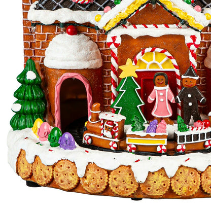 Sugar & Stripes Bright LED Table Decor Resin Gingerbread House and Tra | Plow & Hearth