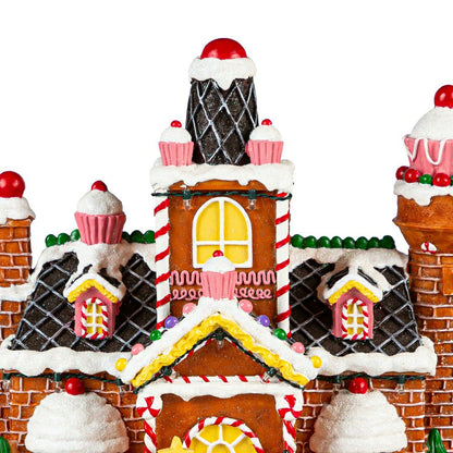 Sugar & Stripes Bright LED Table Decor Resin Gingerbread House and Tra | Plow & Hearth