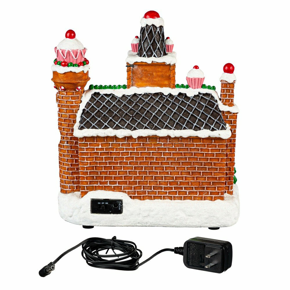 Sugar & Stripes Bright LED Table Decor Resin Gingerbread House and Tra | Plow & Hearth