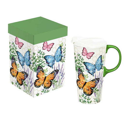 Cottage Garden Ceramic Perfect Cup, Butterfly, 17oz, Gift Box | Plow & Hearth