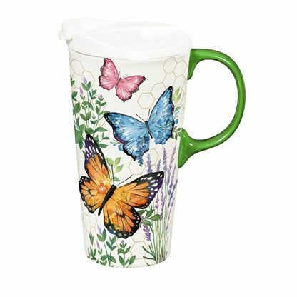 Cottage Garden Ceramic Perfect Cup, Butterfly, 17oz, Gift Box | Plow & Hearth