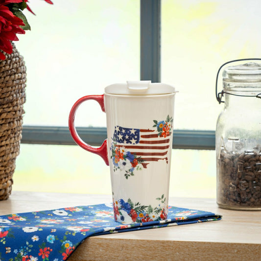 Red, White, & Bloom Ceramic Perfect Cup, Blooming USA, 17oz, Gift Box | Plow & Hearth