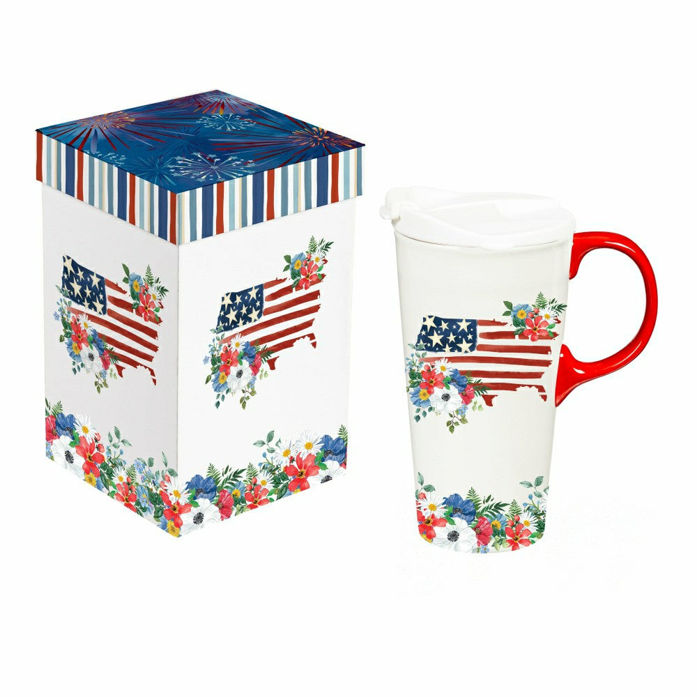 Red, White, & Bloom Ceramic Perfect Cup, Blooming USA, 17oz, Gift Box | Plow & Hearth