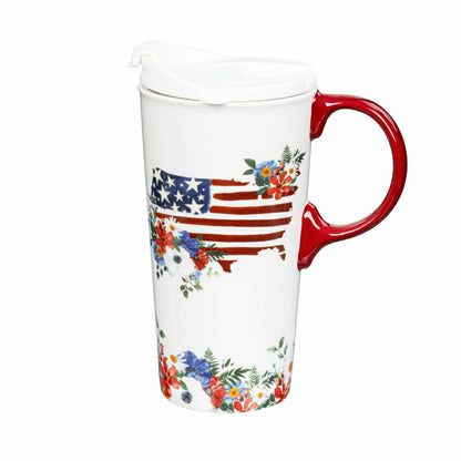 Red, White, & Bloom Ceramic Perfect Cup, Blooming USA, 17oz, Gift Box | Plow & Hearth