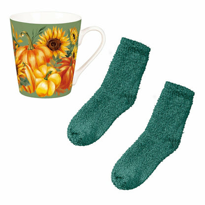 Grateful Gatherings Ceramic Flare Cup and Teal Socks Gift Set, 12oz, G | Plow & Hearth