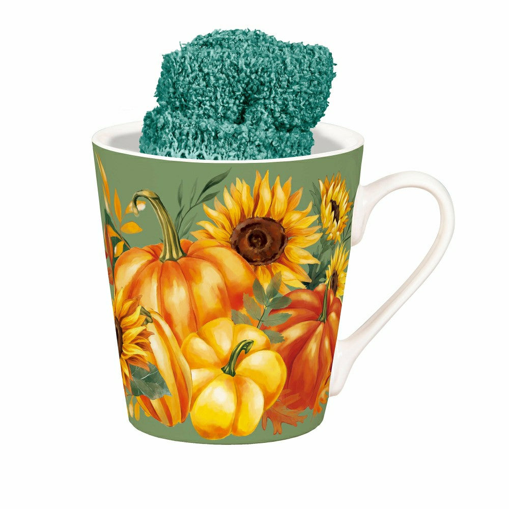 Grateful Gatherings Ceramic Flare Cup and Teal Socks Gift Set, 12oz, G | Plow & Hearth