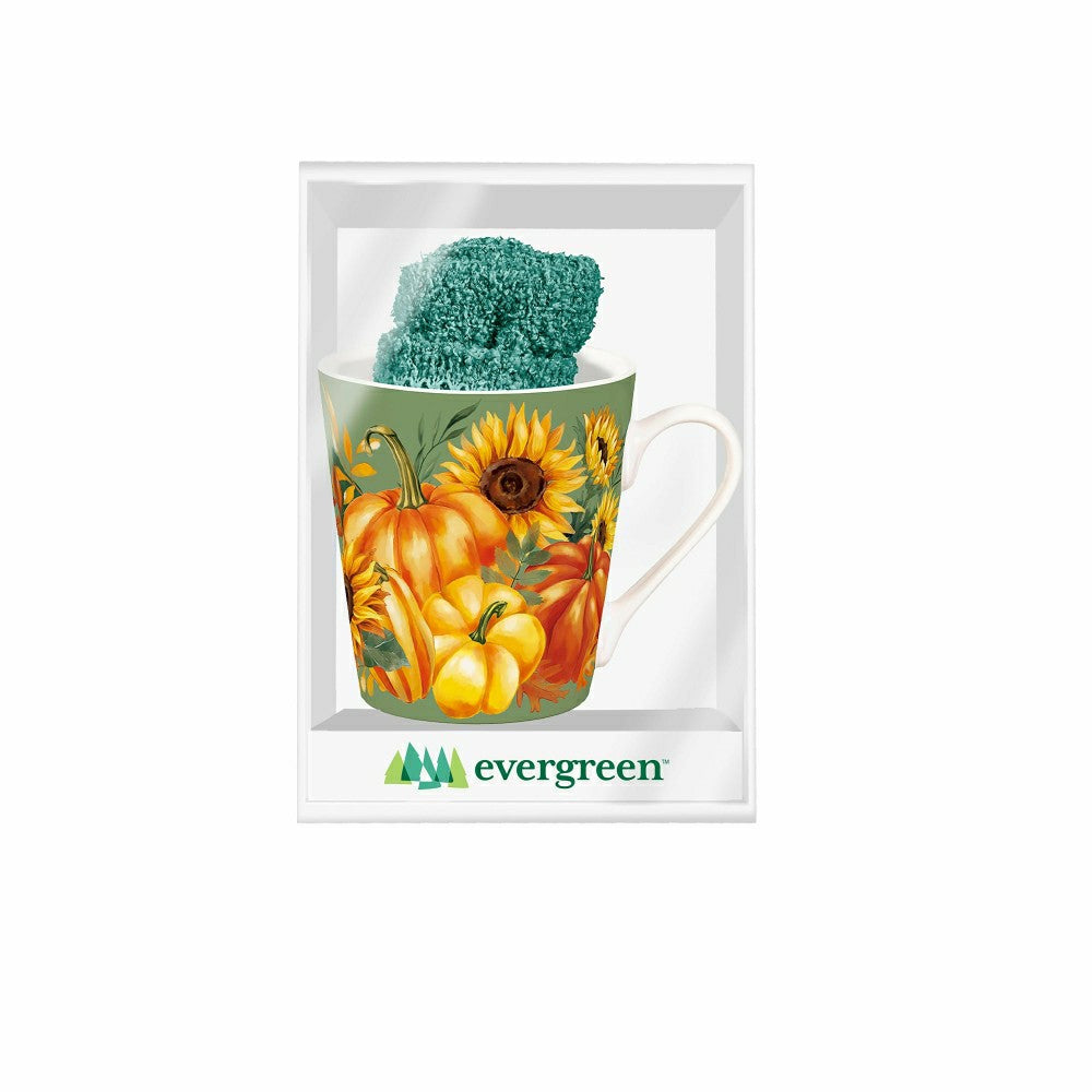 Grateful Gatherings Ceramic Flare Cup and Teal Socks Gift Set, 12oz, G | Plow & Hearth