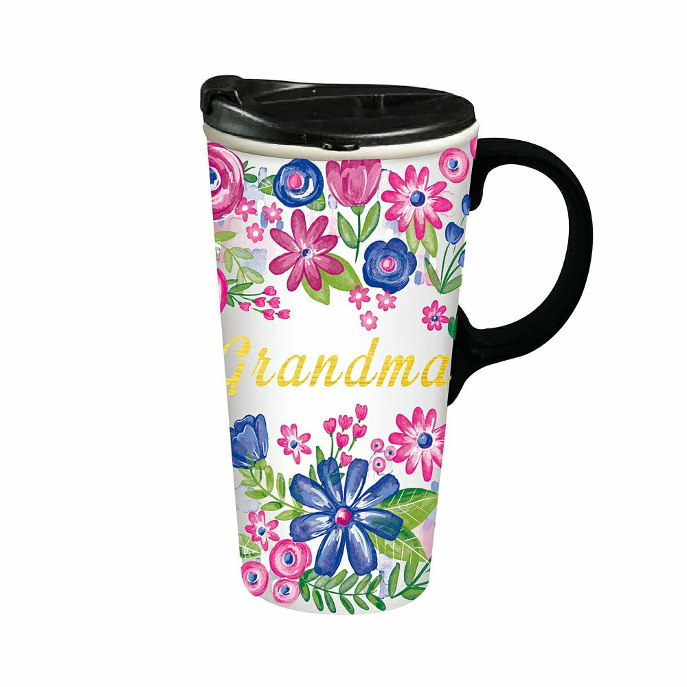 Floral 17 oz. Ceramic Travel Cup in Gift Box | Plow & Hearth