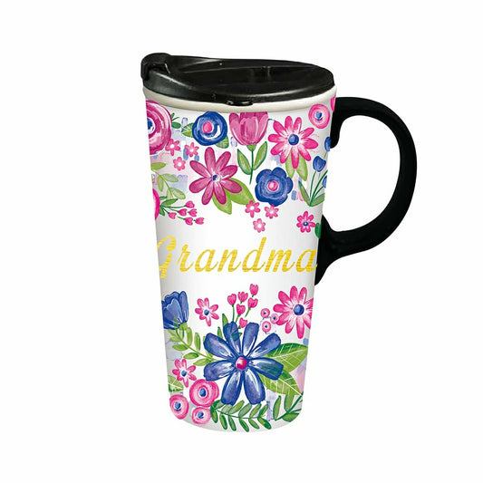 Floral 17 oz. Ceramic Travel Cup in Gift Box | Plow & Hearth
