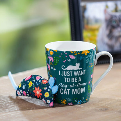 Pet Drinkware Gift Set Ceramic Flare Cup and Cat Toy, 12oz, Gift Box | Plow & Hearth