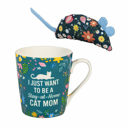 Pet Drinkware Gift Set Ceramic Flare Cup and Cat Toy, 12oz, Gift Box | Plow & Hearth
