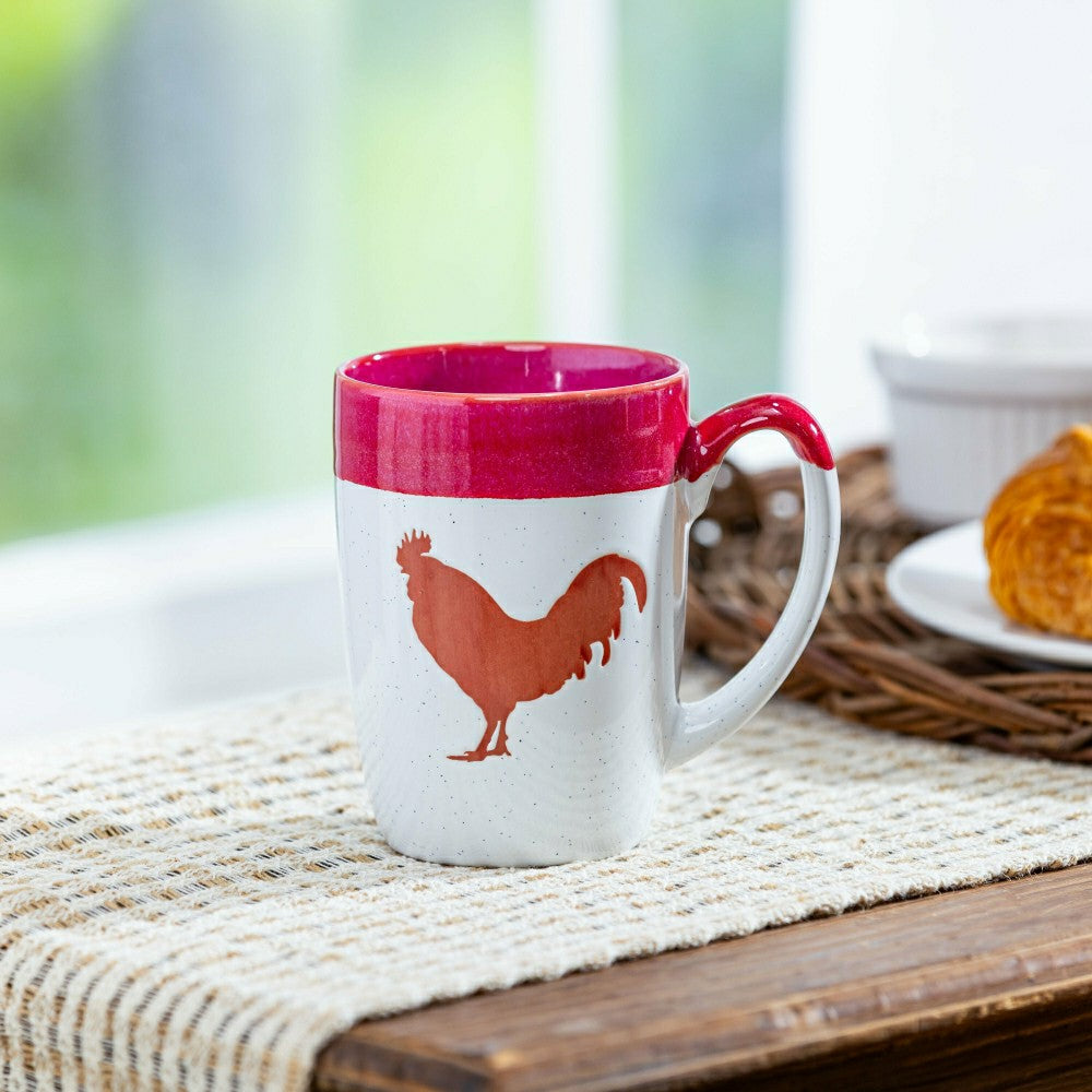 Hillside Pasture Coffee Cup Ceramic Artisanal, Farm Rooster Red, 14oz, | Plow & Hearth