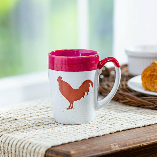 Hillside Pasture Coffee Cup Ceramic Artisanal, Farm Rooster Red, 14oz, | Plow & Hearth