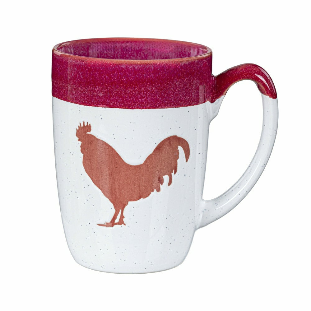 Hillside Pasture Coffee Cup Ceramic Artisanal, Farm Rooster Red, 14oz, | Plow & Hearth
