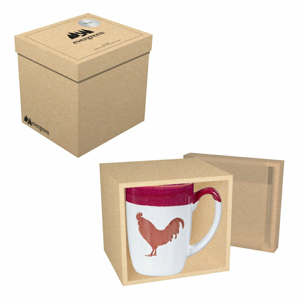 Hillside Pasture Coffee Cup Ceramic Artisanal, Farm Rooster Red, 14oz, | Plow & Hearth