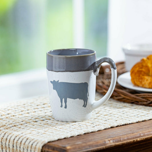 Hillside Pasture Coffee Cup Ceramic Artisanal, Farm Cow Grey, 14oz, Gi | Plow & Hearth
