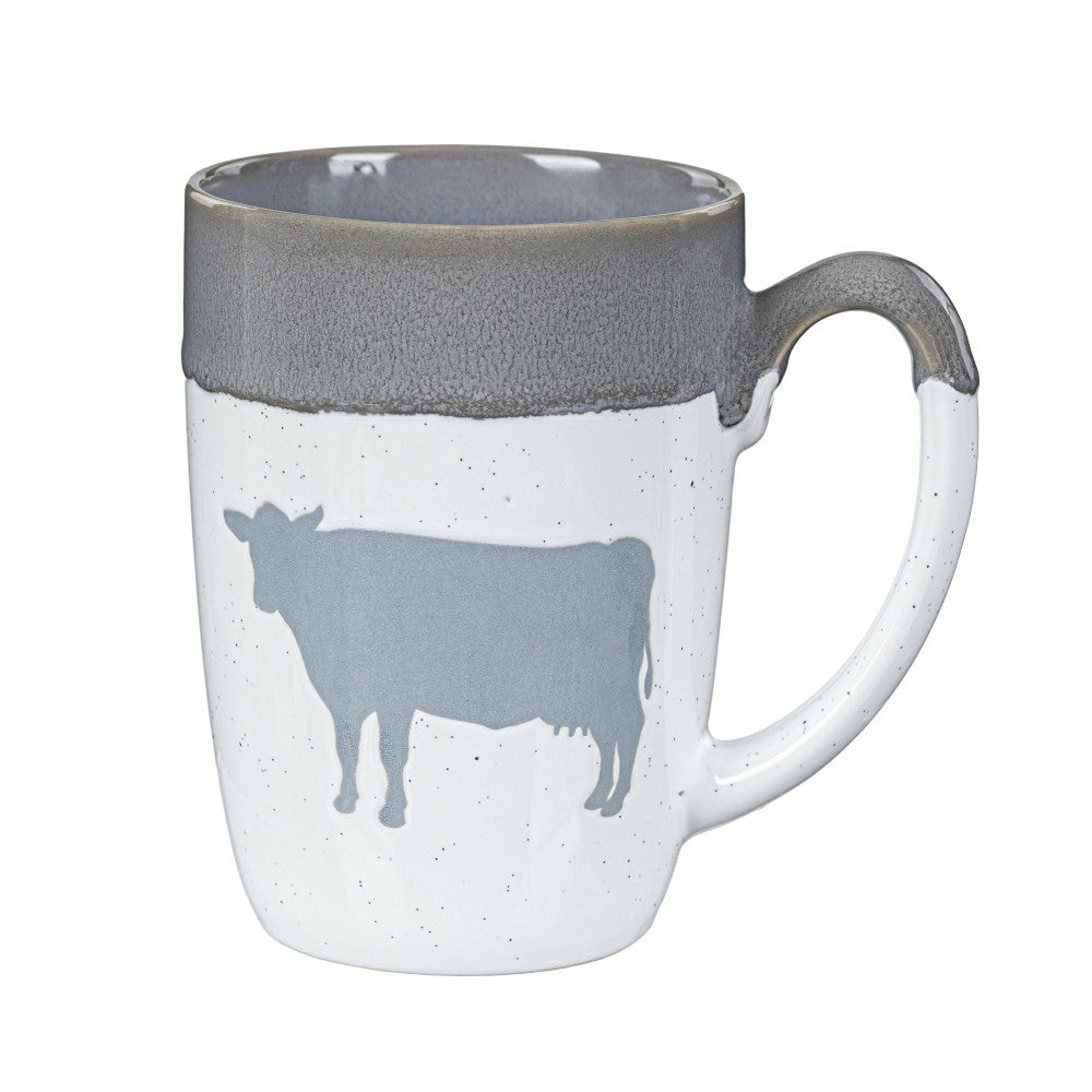 Hillside Pasture Coffee Cup Ceramic Artisanal, Farm Cow Grey, 14oz, Gi | Plow & Hearth