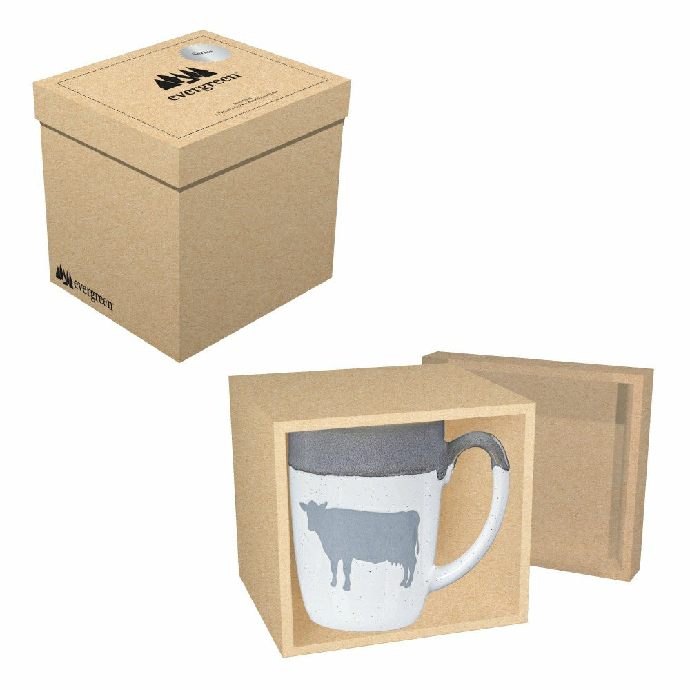 Hillside Pasture Coffee Cup Ceramic Artisanal, Farm Cow Grey, 14oz, Gi | Plow & Hearth