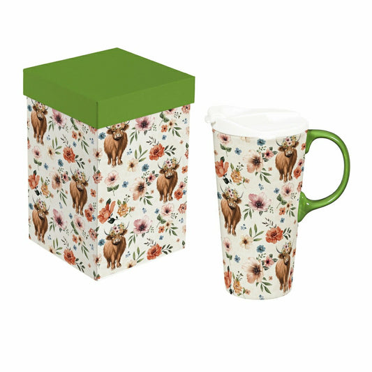 Hillside Pasture Ceramic Perfect Cup, Farm Highland Cow, 17oz, Gift Bo | Plow & Hearth
