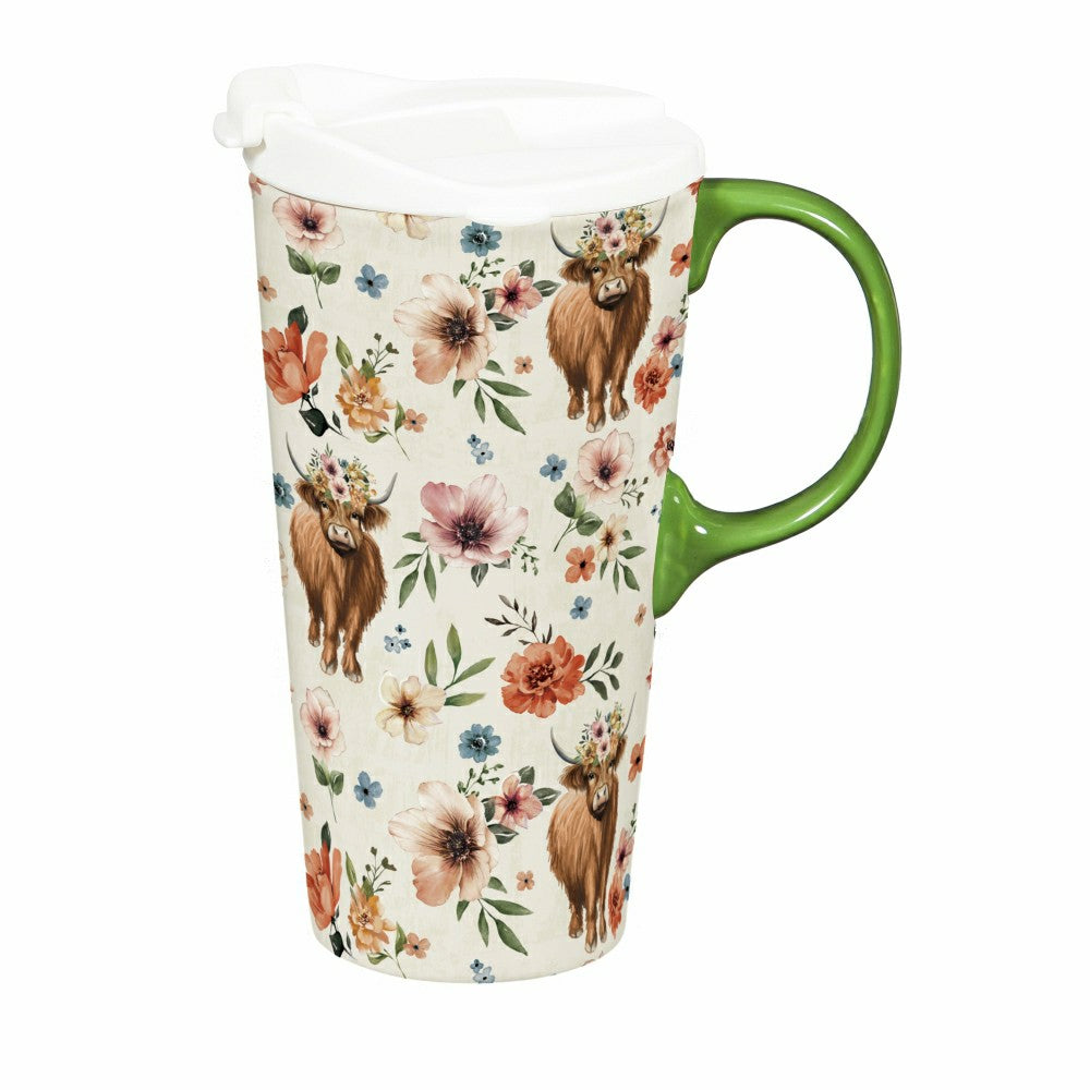 Hillside Pasture Ceramic Perfect Cup, Farm Highland Cow, 17oz, Gift Bo | Plow & Hearth