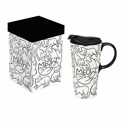 Pet Ceramic Perfect Cup, Meow Cat, 17oz, Gift Box | Plow & Hearth