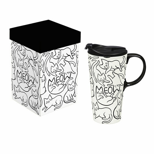 Pet Ceramic Perfect Cup, Meow Cat, 17oz, Gift Box | Plow & Hearth