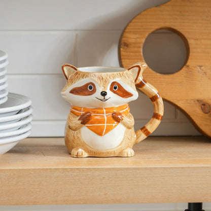 Harvest Blossom Coffee Cup Ceramic Sculpted Raccoon | Plow & Hearth