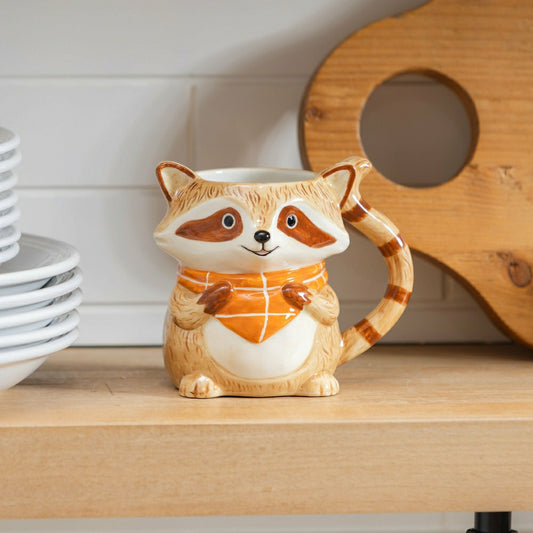 Harvest Blossom Coffee Cup Ceramic Sculpted Raccoon | Plow & Hearth