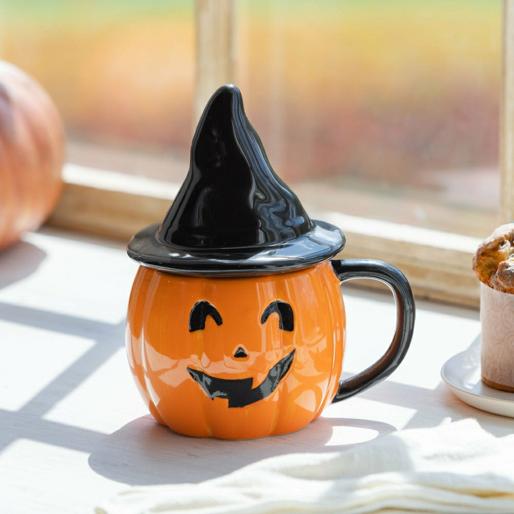 Haunted House Coffee Cup Ceramic Sculpted Jack O' Lantern with Witch H | Plow & Hearth
