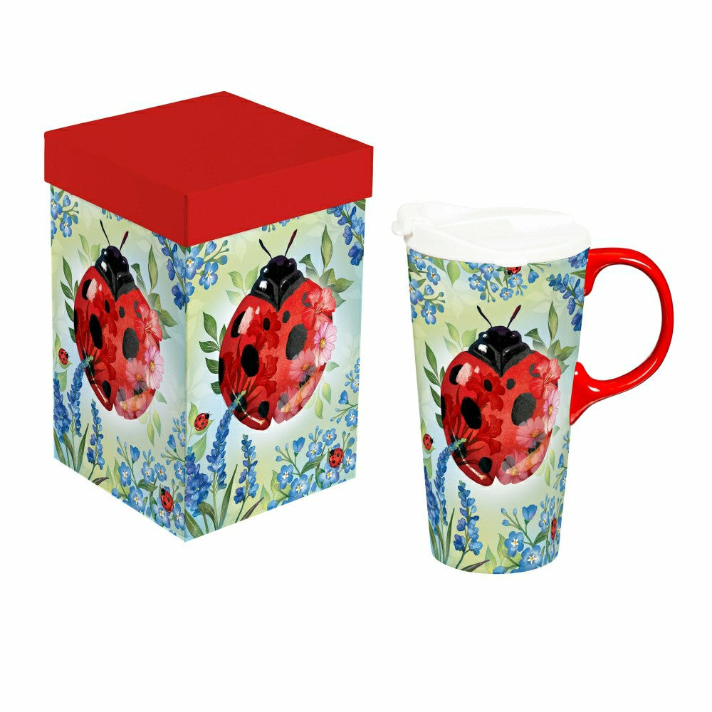 Cottage Garden Ceramic Perfect Cup, Lady Bug, 17oz, Gift Box | Plow & Hearth