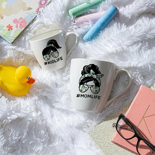 Mommy and Me Drinkware Gift Set Ceramic Cup O' Java, Mom Life/Kid Life | Plow & Hearth