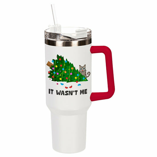 Heartfelt Cheer Tumbler Stainless-Steel Trenta Cup w/ Straw, Cat, 30oz | Plow & Hearth