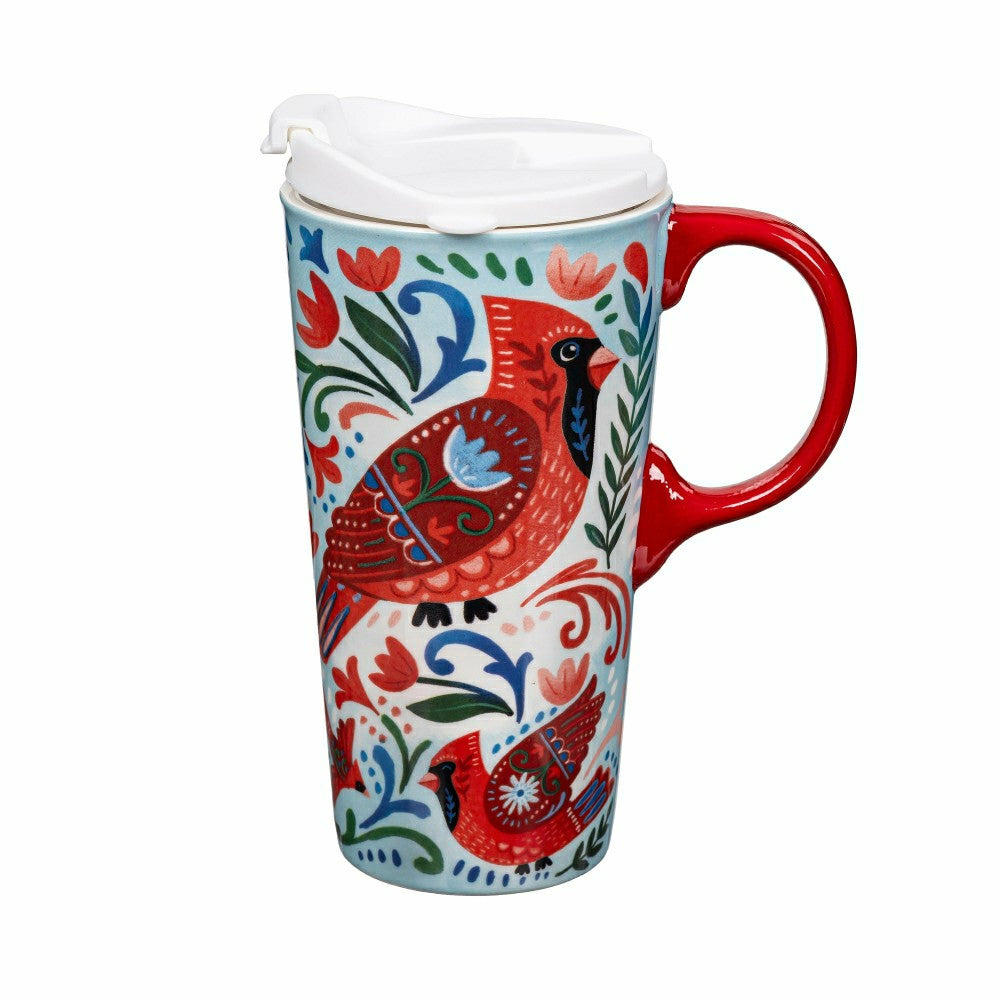 Folk Cardinal Ceramic Perfect Cup, 17oz, Gift Box | Plow & Hearth