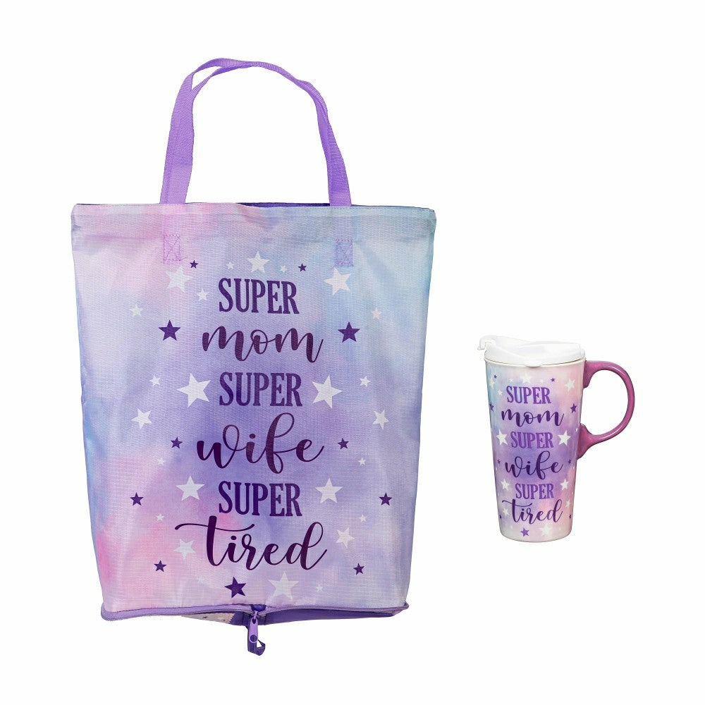 Super Mom Super Wife Super Tired Ceramic Perfect Cup and Compact Tote  | Plow & Hearth