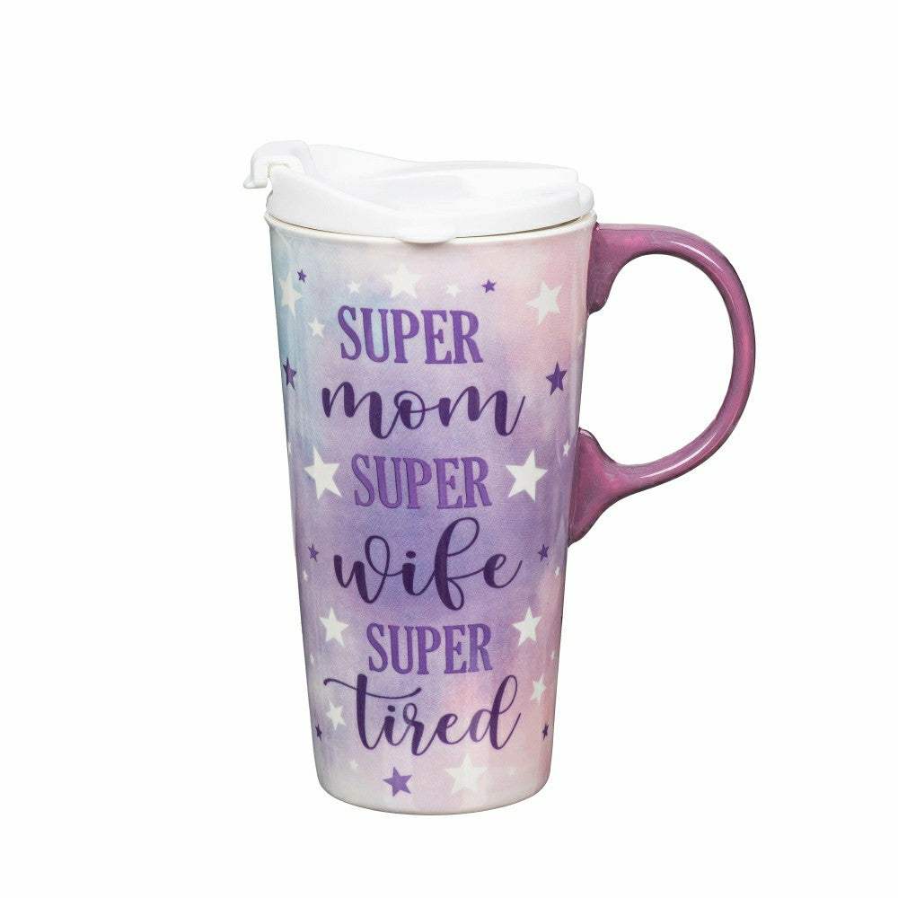 Super Mom Super Wife Super Tired Ceramic Perfect Cup and Compact Tote  | Plow & Hearth