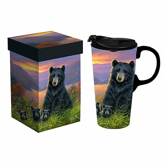 Harvest Blossom Ceramic Perfect Travel Cup, 17oz, w/ Gift Box, Bear Fa | Plow & Hearth