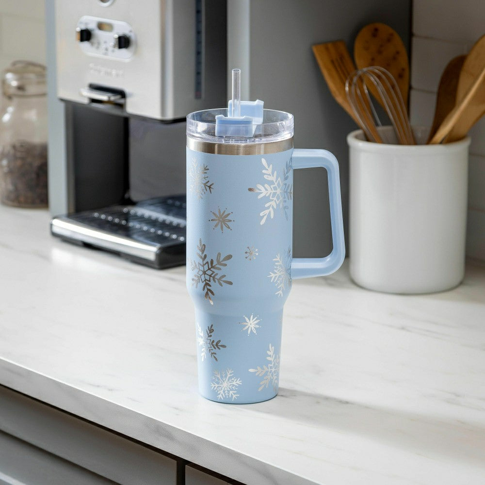 Season to Sparkle Tumbler Stainless-Steel Canyon Cup w/ Straw, Snowfla | Plow & Hearth