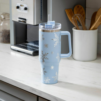 Season to Sparkle Tumbler Stainless-Steel Canyon Cup w/ Straw, Snowfla | Plow & Hearth